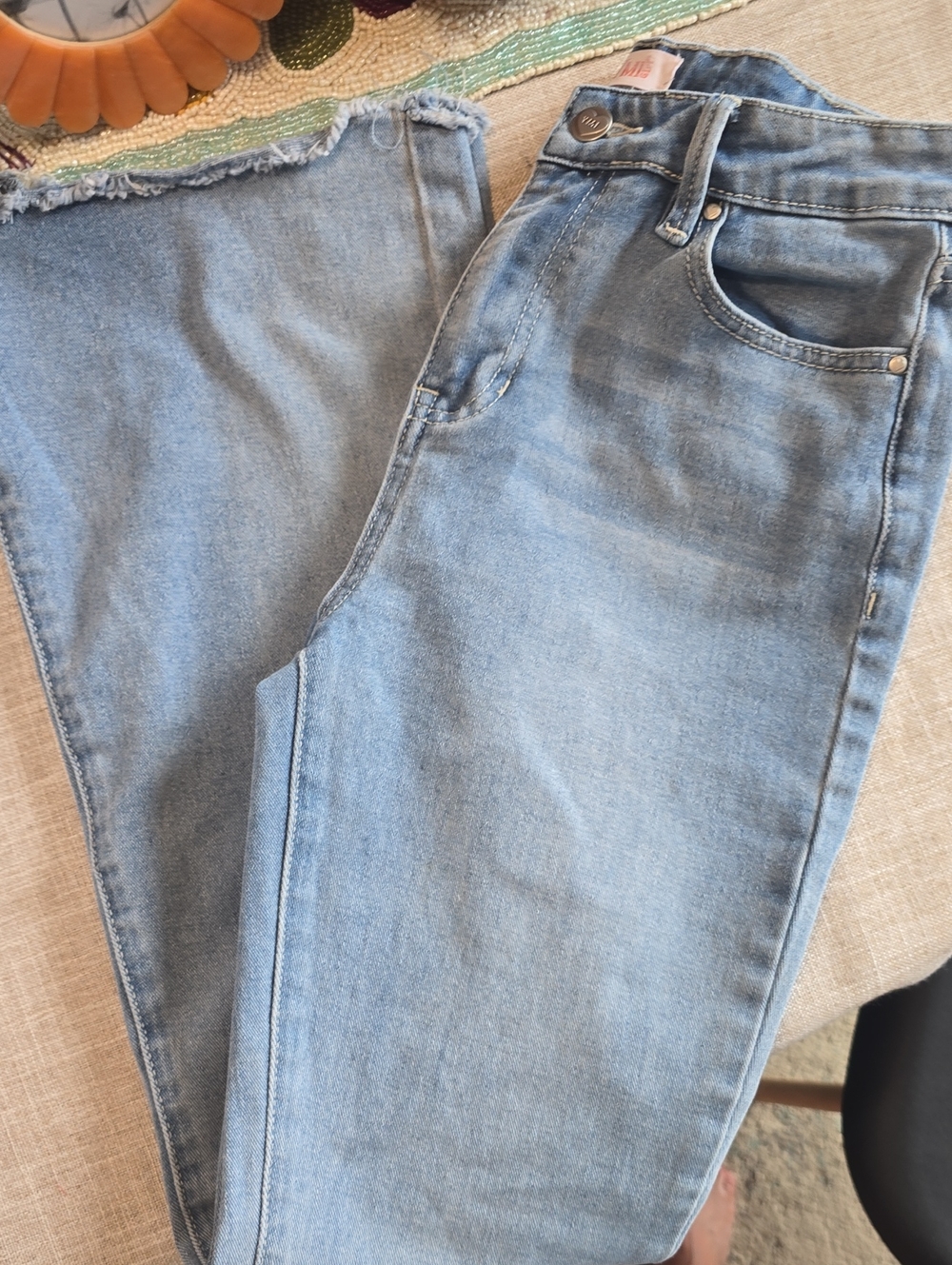 Girl's High Rise, Stretch, Raw Hem Flare Denim Size 18